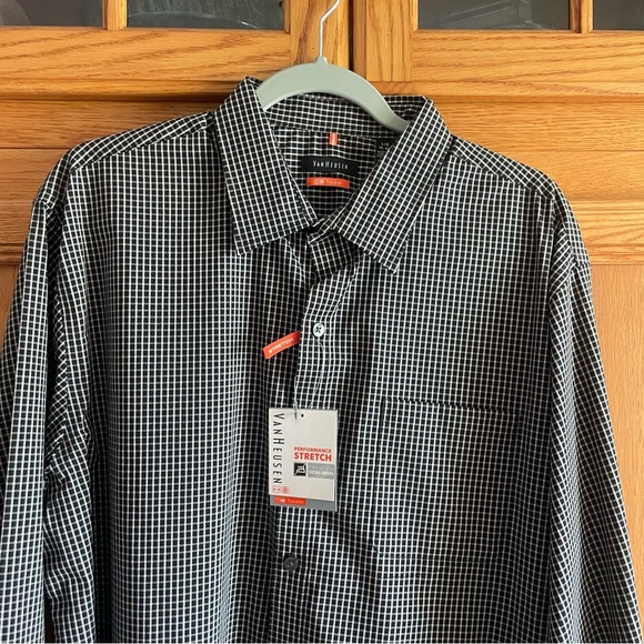 Van Heusen Travelers performance stretch Men's Black and White Checkered Shirt L - Picture 3 of 9